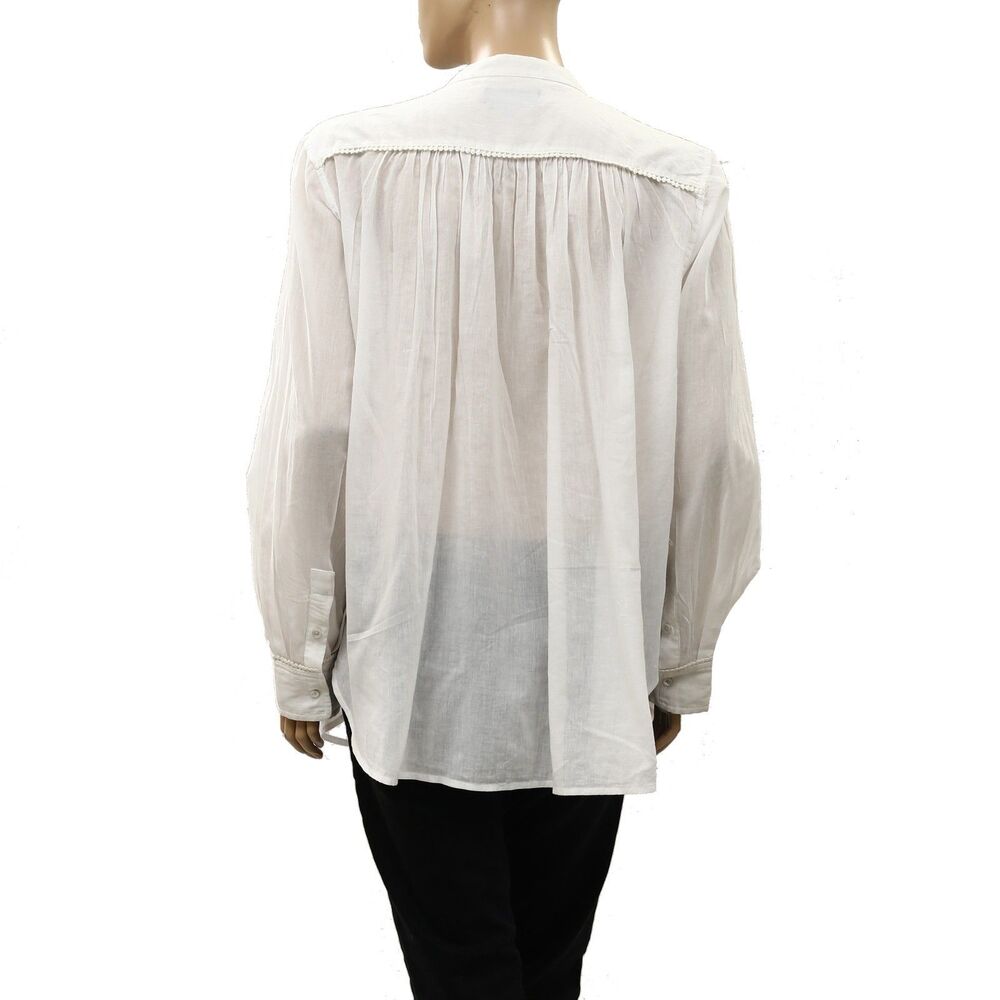 Nili Lotan Women's Clarys Tunic Top Pleated Long Sleeves Cotton White XL 288892 - Picture 7 of 9